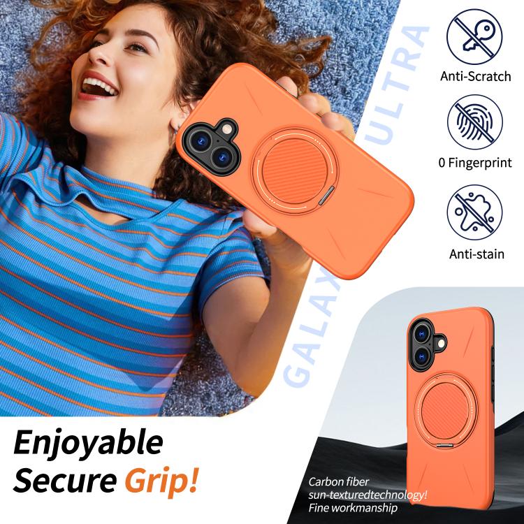 For iPhone 16 Kalebol Magnetic MagSafe Rotation Holder PC Phone Case(Orange) - iPhone 16 Cases by Kalebol | Online Shopping UK | buy2fix