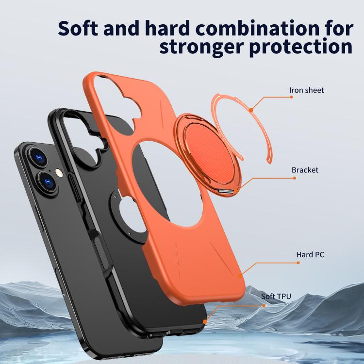 For iPhone 16 Kalebol Magnetic MagSafe Rotation Holder PC Phone Case(Orange) - iPhone 16 Cases by Kalebol | Online Shopping UK | buy2fix