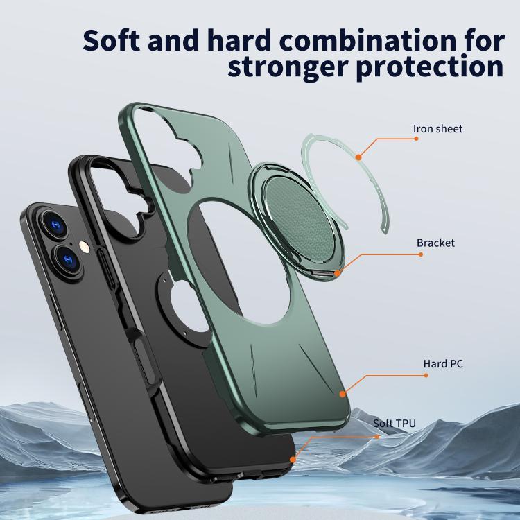 For iPhone 16 Kalebol Magnetic MagSafe Rotation Holder PC Phone Case(Grey Green) - iPhone 16 Cases by Kalebol | Online Shopping UK | buy2fix