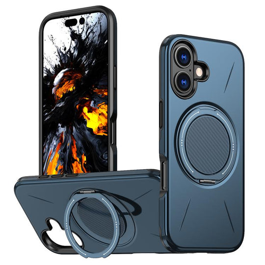For iPhone 16 Kalebol Magnetic MagSafe Rotation Holder PC Phone Case(Blue)