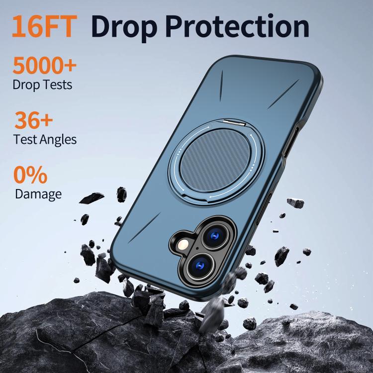 For iPhone 16 Kalebol Magnetic MagSafe Rotation Holder PC Phone Case(Blue) - iPhone 16 Cases by Kalebol | Online Shopping UK | buy2fix