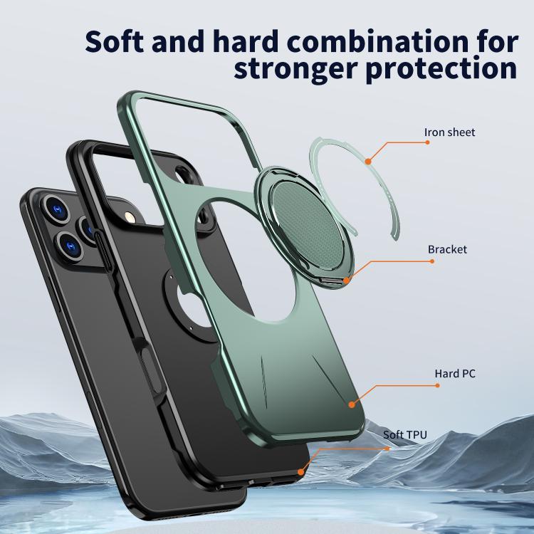 For iPhone 17 Pro Kalebol Magnetic MagSafe Rotation Holder PC Phone Case(Grey Green) - iPhone 17 Pro Cases by Kalebol | Online Shopping UK | buy2fix