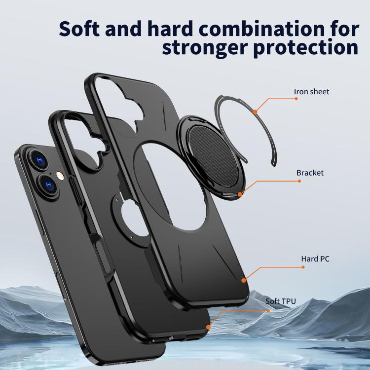 For iPhone 16 Plus Kalebol Magnetic MagSafe Rotation Holder PC Phone Case(Black) - iPhone 16 Plus Cases by Kalebol | Online Shopping UK | buy2fix
