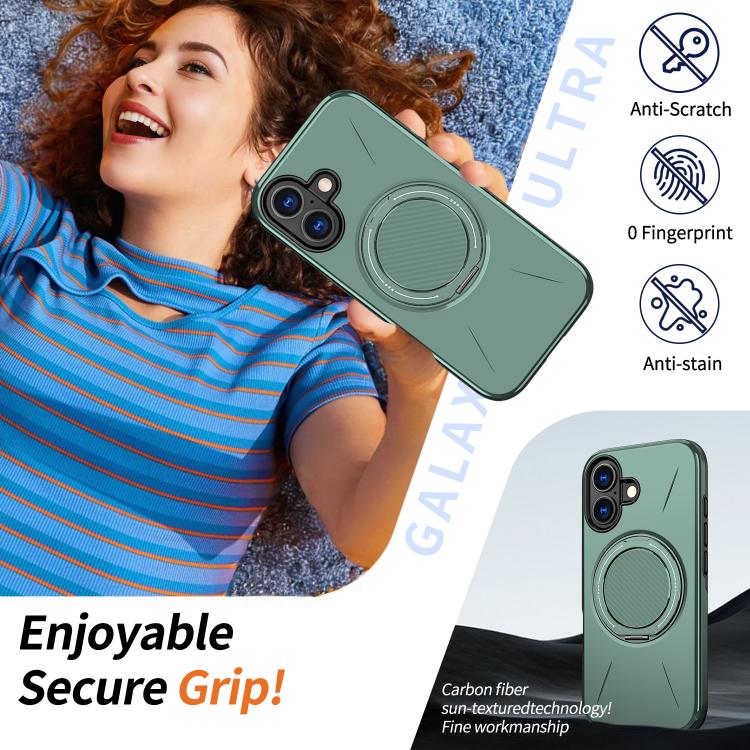For iPhone 16 Plus Kalebol Magnetic MagSafe Rotation Holder PC Phone Case(Grey Green) - iPhone 16 Plus Cases by Kalebol | Online Shopping UK | buy2fix