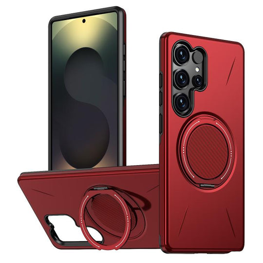 For Galaxy S22 Ultra 5G Kalebol Magnetic MagSafe Rotation Holder PC Phone Case(Red)