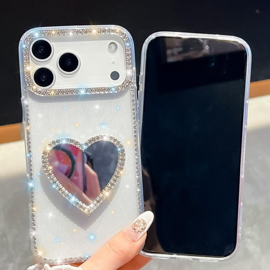 For iPhone Air Diamond Glitter Mirror Heart Holder Phone Case(Transparent Stars) - iPhone Air Cases by buy2fix | Online Shopping UK | buy2fix