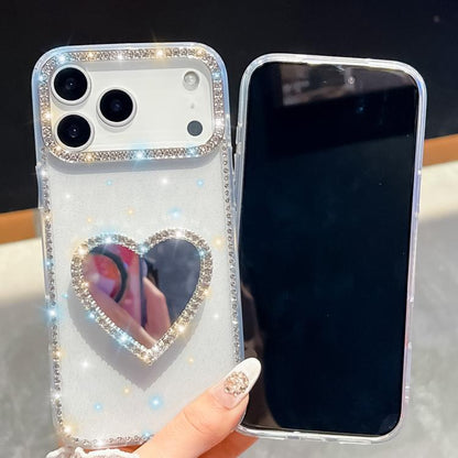 For iPhone Air Diamond Glitter Mirror Heart Holder Phone Case(White) - iPhone Air Cases by buy2fix | Online Shopping UK | buy2fix
