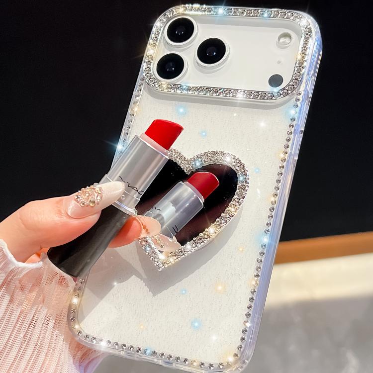 For iPhone Air Diamond Glitter Mirror Heart Holder Phone Case(Transparent Stars) - iPhone Air Cases by buy2fix | Online Shopping UK | buy2fix