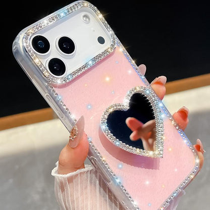 For iPhone Air Diamond Glitter Mirror Heart Holder Phone Case(Light Yellow) - iPhone Air Cases by buy2fix | Online Shopping UK | buy2fix