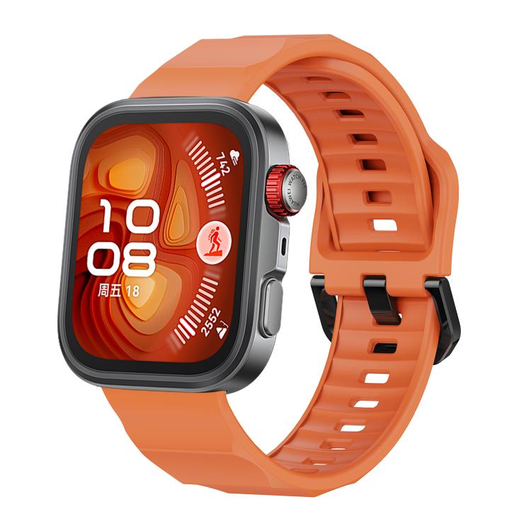 For Huawei Watch Fit3 / Fit4 / Fit4 Pro Wave Black Buckle Silicone Watch Band(Orange) - Watch Bands by buy2fix | Online Shopping UK | buy2fix
