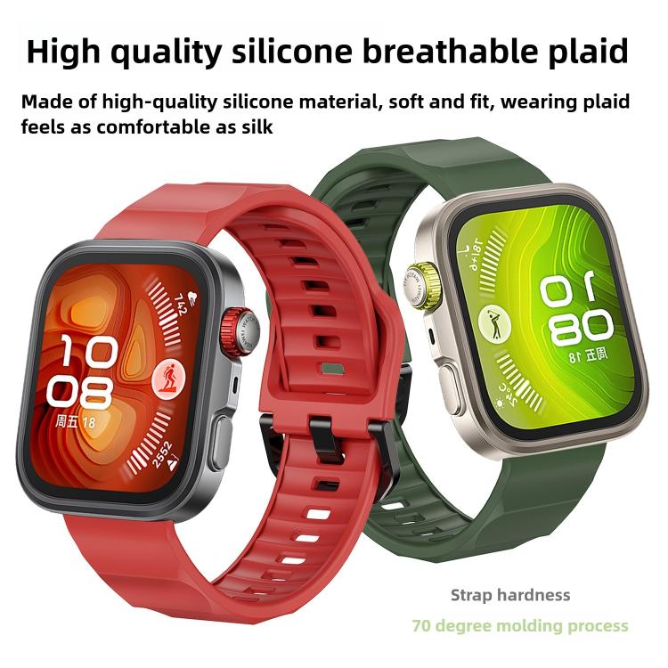 For Huawei Watch Fit3 / Fit4 / Fit4 Pro Wave Black Buckle Silicone Watch Band(Field Green) - Watch Bands by buy2fix | Online Shopping UK | buy2fix