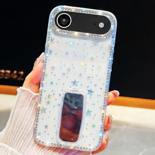 For iPhone Air Rhinestone Glitter TPU 4-corners Anti-fall Phone Case with Holder(Transparent Stars) - iPhone Air Cases by buy2fix | Online Shopping UK | buy2fix