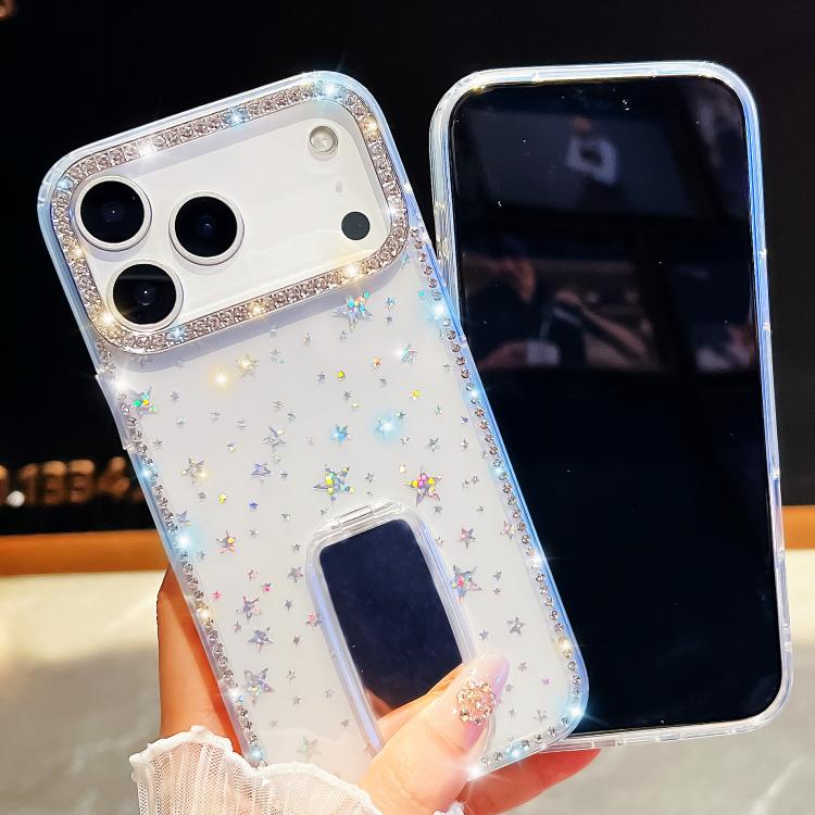 For iPhone Air Rhinestone Glitter TPU 4-corners Anti-fall Phone Case with Holder(Transparent) - iPhone Air Cases by buy2fix | Online Shopping UK | buy2fix
