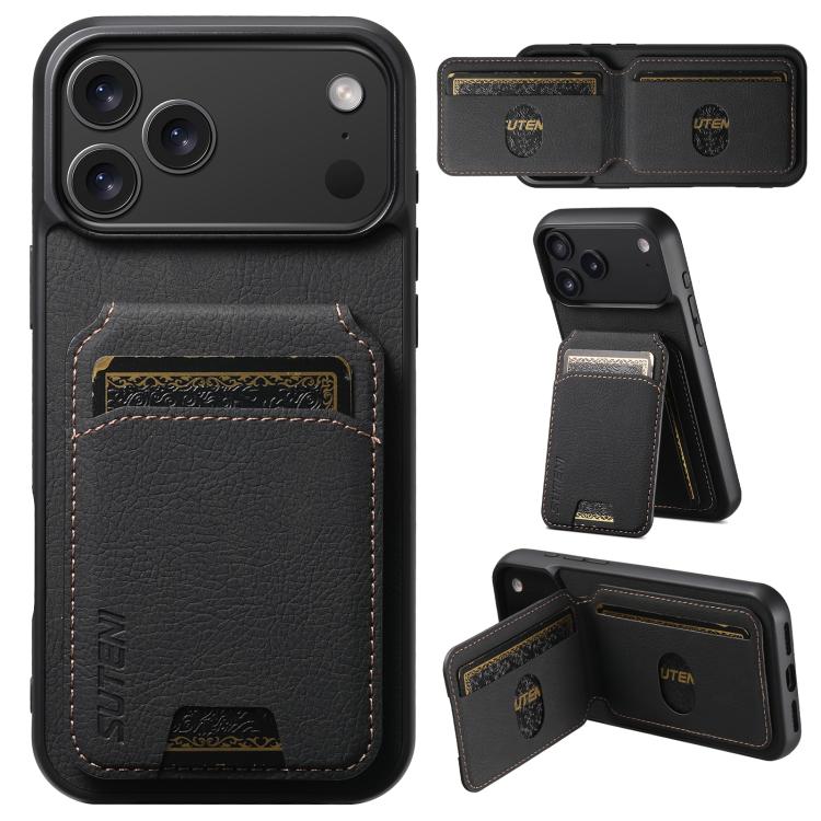 For iPhone 17 Pro Max Suteni H02 Litchi Leather Card Wallet Stand Back Phone Case(Black) - iPhone 17 Pro Max Cases by Suteni | Online Shopping UK | buy2fix