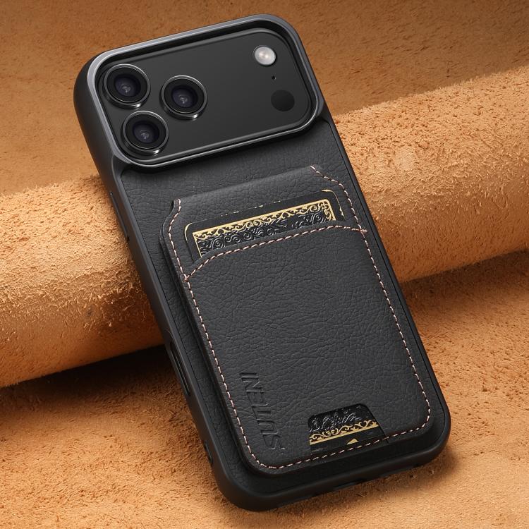 For iPhone 17 Pro Max Suteni H02 Litchi Leather Card Wallet Stand Back Phone Case(Black) - iPhone 17 Pro Max Cases by Suteni | Online Shopping UK | buy2fix