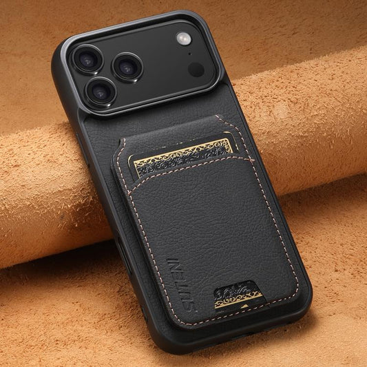 For iPhone 17 Pro Max Suteni H02 Litchi Leather Card Wallet Stand Back Phone Case(Black) - iPhone 17 Pro Max Cases by Suteni | Online Shopping UK | buy2fix
