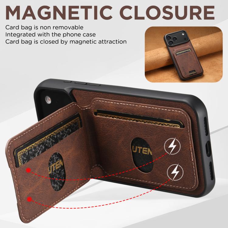 For iPhone 17 Pro Max Suteni H02 Litchi Leather Card Wallet Stand Back Phone Case(Brown) - iPhone 17 Pro Max Cases by Suteni | Online Shopping UK | buy2fix