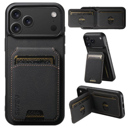 For iPhone 17 Pro Suteni H02 Litchi Leather Card Wallet Stand Back Phone Case(Black) - iPhone 17 Pro Cases by Suteni | Online Shopping UK | buy2fix