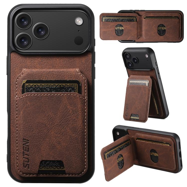 For iPhone 17 Pro Suteni H02 Litchi Leather Card Wallet Stand Back Phone Case(Brown) - iPhone 17 Pro Cases by Suteni | Online Shopping UK | buy2fix