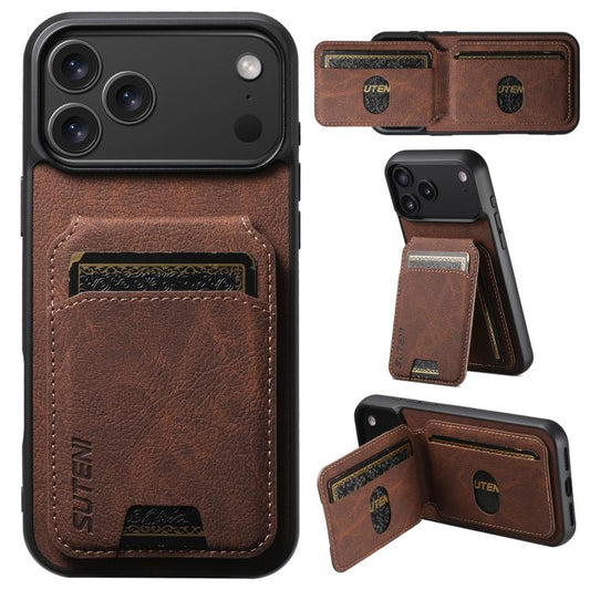 For iPhone 17 Pro Suteni H02 Litchi Leather Card Wallet Stand Back Phone Case(Brown) - iPhone 17 Pro Cases by Suteni | Online Shopping UK | buy2fix