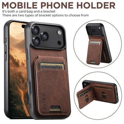 For iPhone 17 Pro Suteni H02 Litchi Leather Card Wallet Stand Back Phone Case(Brown) - iPhone 17 Pro Cases by Suteni | Online Shopping UK | buy2fix