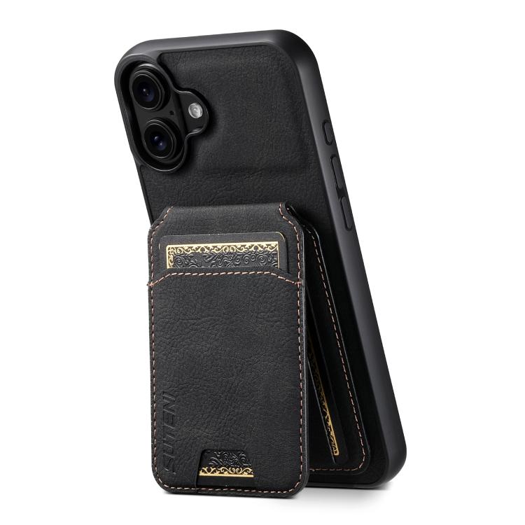 For iPhone 17 Suteni H02 Litchi Leather Card Wallet Stand Back Phone Case(Black) - iPhone 17 Cases by Suteni | Online Shopping UK | buy2fix