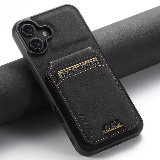 For iPhone 17 Suteni H02 Litchi Leather Card Wallet Stand Back Phone Case(Black) - iPhone 17 Cases by Suteni | Online Shopping UK | buy2fix