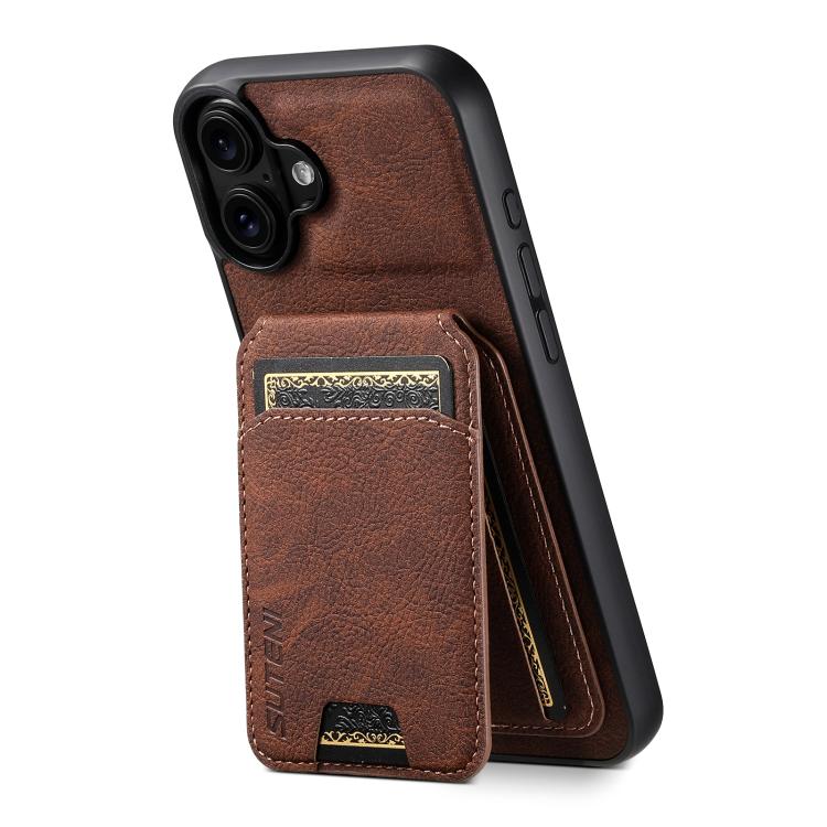 For iPhone 17 Suteni H02 Litchi Leather Card Wallet Stand Back Phone Case(Brown) - iPhone 17 Cases by Suteni | Online Shopping UK | buy2fix