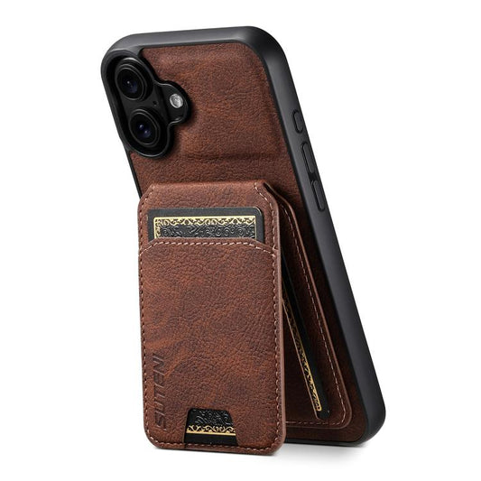 For iPhone 17 Suteni H02 Litchi Leather Card Wallet Stand Back Phone Case(Brown) - iPhone 17 Cases by Suteni | Online Shopping UK | buy2fix