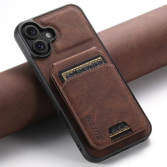 For iPhone 17 Suteni H02 Litchi Leather Card Wallet Stand Back Phone Case(Brown) - iPhone 17 Cases by Suteni | Online Shopping UK | buy2fix