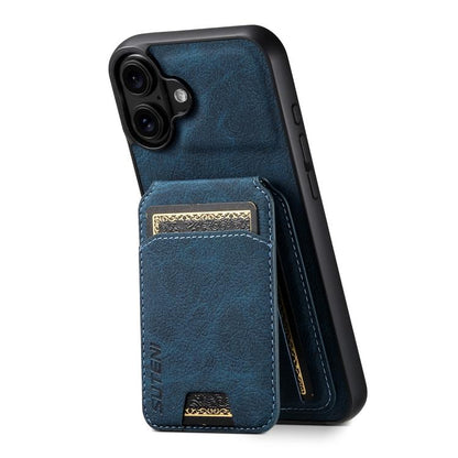 For iPhone 17 Suteni H02 Litchi Leather Card Wallet Stand Back Phone Case(Blue) - iPhone 17 Cases by Suteni | Online Shopping UK | buy2fix