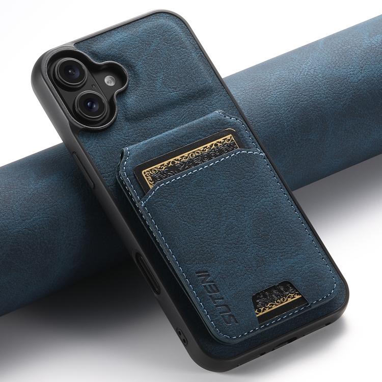 For iPhone 17 Suteni H02 Litchi Leather Card Wallet Stand Back Phone Case(Blue) - iPhone 17 Cases by Suteni | Online Shopping UK | buy2fix