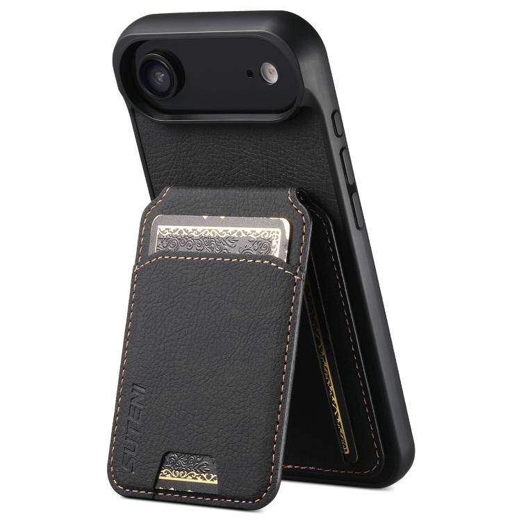 For iPhone 17 Air Suteni H02 Litchi Leather Card Wallet Stand Back Phone Case(Black) - iPhone 17 Air Cases by Suteni | Online Shopping UK | buy2fix