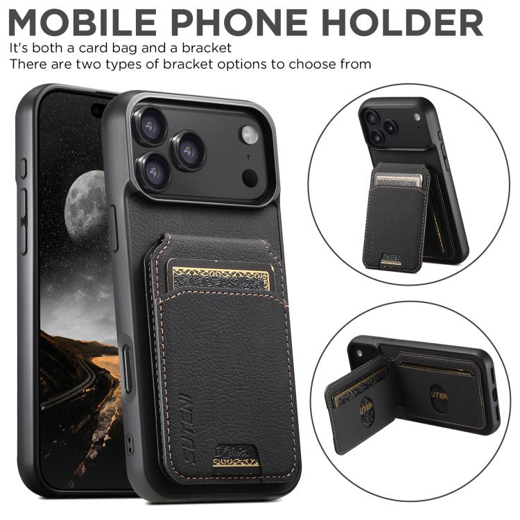 For iPhone 17 Air Suteni H02 Litchi Leather Card Wallet Stand Back Phone Case(Black) - iPhone 17 Air Cases by Suteni | Online Shopping UK | buy2fix