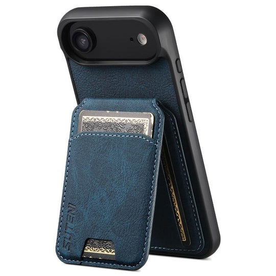 For iPhone Air Suteni H02 Litchi Leather Card Wallet Stand Back Phone Case(Blue)