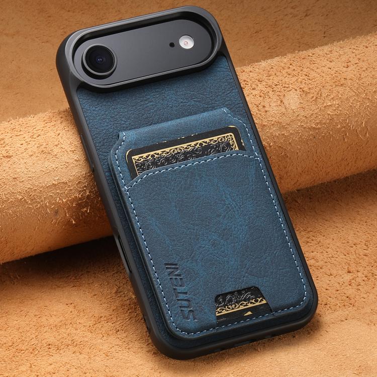 For iPhone 17 Air Suteni H02 Litchi Leather Card Wallet Stand Back Phone Case(Blue) - iPhone 17 Air Cases by Suteni | Online Shopping UK | buy2fix