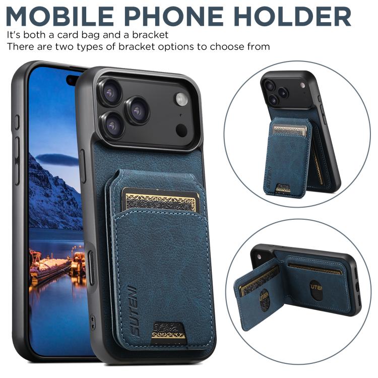 For iPhone 17 Air Suteni H02 Litchi Leather Card Wallet Stand Back Phone Case(Blue) - iPhone 17 Air Cases by Suteni | Online Shopping UK | buy2fix