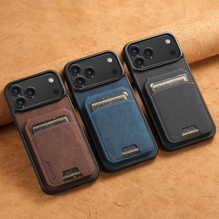 For iPhone 17 Pro Suteni H02 Litchi Leather Card Wallet Stand Back Phone Case(Brown) - iPhone 17 Pro Cases by Suteni | Online Shopping UK | buy2fix