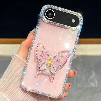 For iPhone Air Diamond Glitter Butterfly Holder Phone Case(Light Pink) - iPhone Air Cases by buy2fix | Online Shopping UK | buy2fix