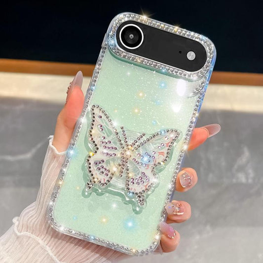 For iPhone Air Diamond Glitter Butterfly Holder Phone Case(Light Green) - iPhone Air Cases by buy2fix | Online Shopping UK | buy2fix