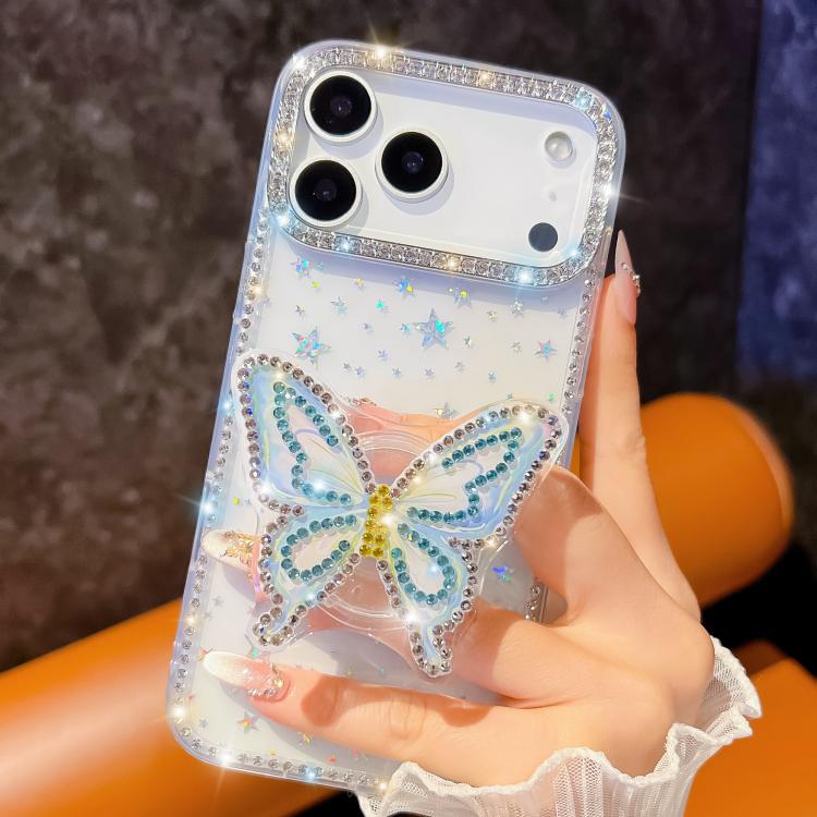 For iPhone Air Diamond Glitter Butterfly Holder Phone Case(Light Yellow) - iPhone Air Cases by buy2fix | Online Shopping UK | buy2fix