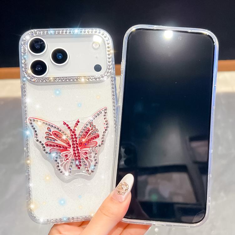 For iPhone Air Diamond Glitter Butterfly Holder Phone Case(Light Pink) - iPhone Air Cases by buy2fix | Online Shopping UK | buy2fix