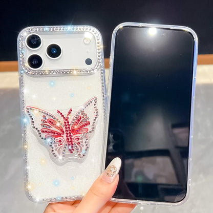 For iPhone Air Diamond Glitter Butterfly Holder Phone Case(Light Yellow) - iPhone Air Cases by buy2fix | Online Shopping UK | buy2fix