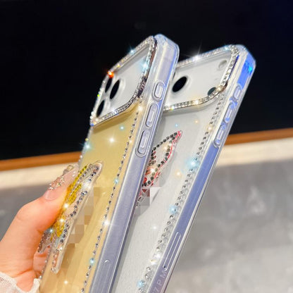 For iPhone Air Diamond Glitter Butterfly Holder Phone Case(Light Pink) - iPhone Air Cases by buy2fix | Online Shopping UK | buy2fix