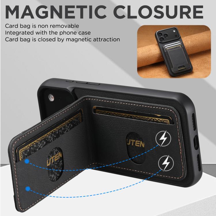 For iPhone 17 Pro Max Suteni H03 Litchi Leather Card Bag Stand Back Phone Case(Black) - iPhone 17 Pro Max Cases by Suteni | Online Shopping UK | buy2fix