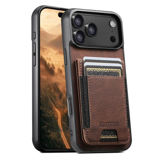 For iPhone 17 Pro Max Suteni H03 Litchi Leather Card Bag Stand Back Phone Case(Brown) - iPhone 17 Pro Max Cases by Suteni | Online Shopping UK | buy2fix