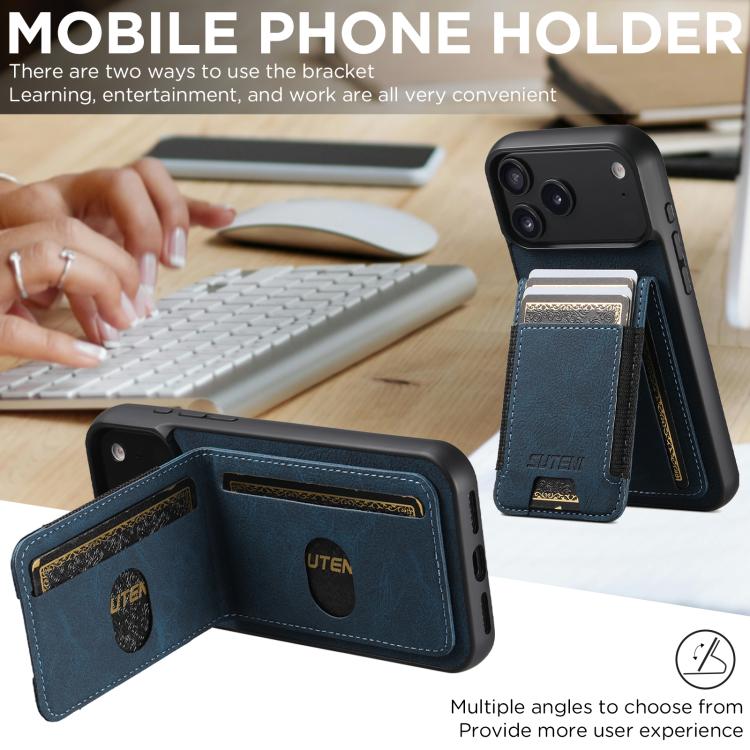 For iPhone 17 Pro Max Suteni H03 Litchi Leather Card Bag Stand Back Phone Case(Blue) - iPhone 17 Pro Max Cases by Suteni | Online Shopping UK | buy2fix