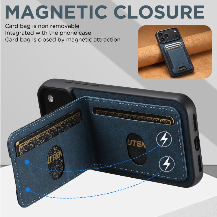 For iPhone 17 Pro Max Suteni H03 Litchi Leather Card Bag Stand Back Phone Case(Blue) - iPhone 17 Pro Max Cases by Suteni | Online Shopping UK | buy2fix