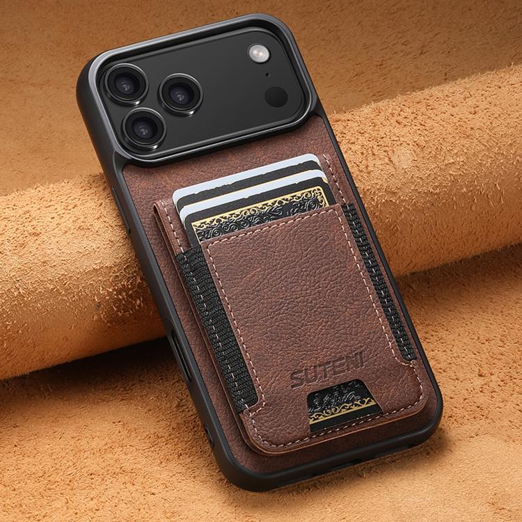 For iPhone 17 Pro Suteni H03 Litchi Leather Card Bag Stand Back Phone Case(Brown) - iPhone 17 Pro Cases by Suteni | Online Shopping UK | buy2fix