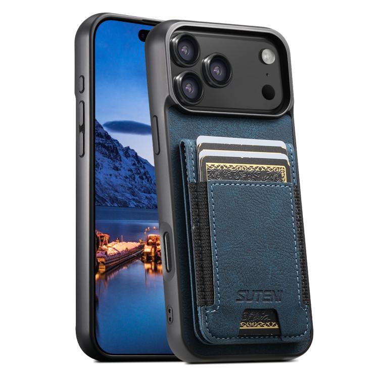 For iPhone 17 Pro Suteni H03 Litchi Leather Card Bag Stand Back Phone Case(Blue) - iPhone 17 Pro Cases by Suteni | Online Shopping UK | buy2fix